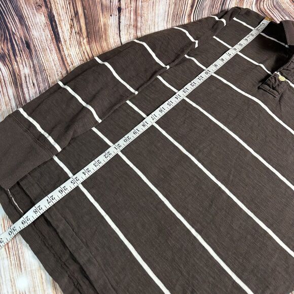 American Eagle Mens Size Large Brown White Stripe Long Sleeve Button Polo Shirt - Picture 4 of 6